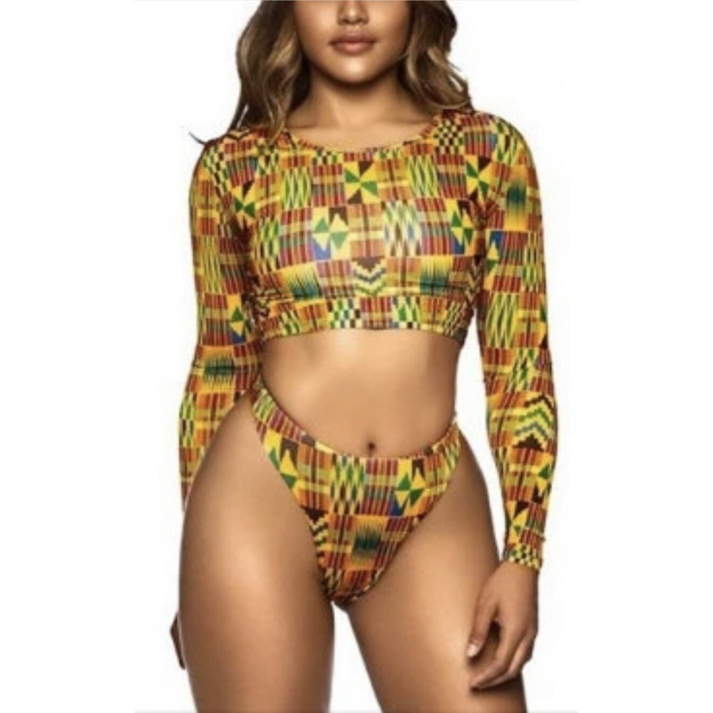 Tia Ankara Women Long Sleeve Bikini Set Two Piece Swimsuit Swimwear Sz M - Picture 1 of 12